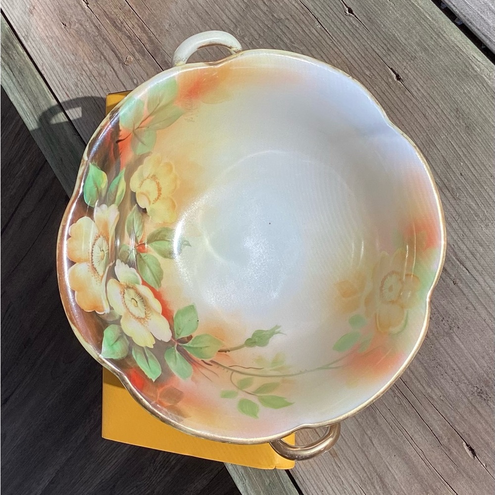 Nippon bowl, hand-painted, 7” in diameter, lovely floral pattern. Vintage.